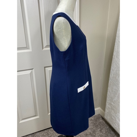 Karl Lagerfeld‎ Sheath Dress Sleeveless White Trim Pockets Career Navy 12 - Picture 2 of 7
